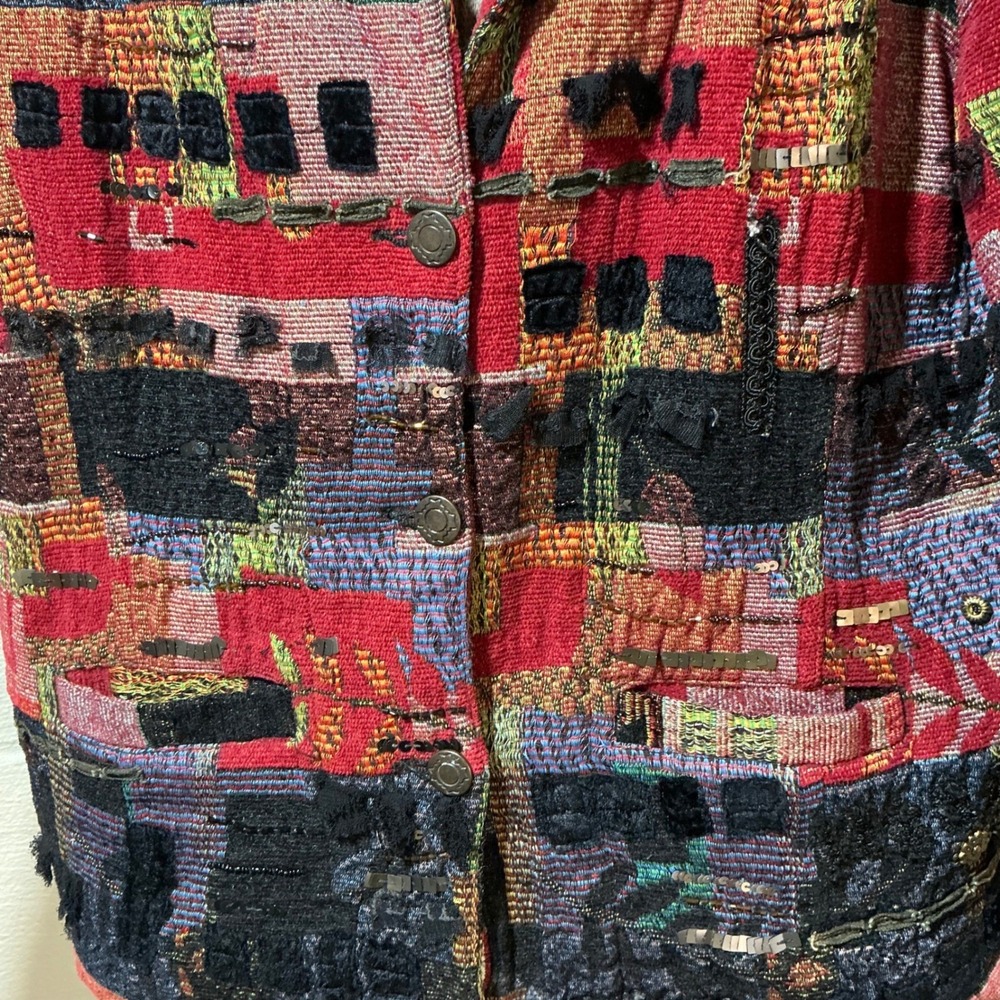Chicos Patchwork Jacket Textured Embroidered Sequ… - image 6